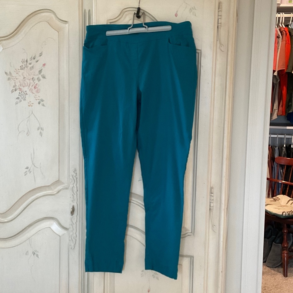 Multiples Teal Slim-Sation Pants